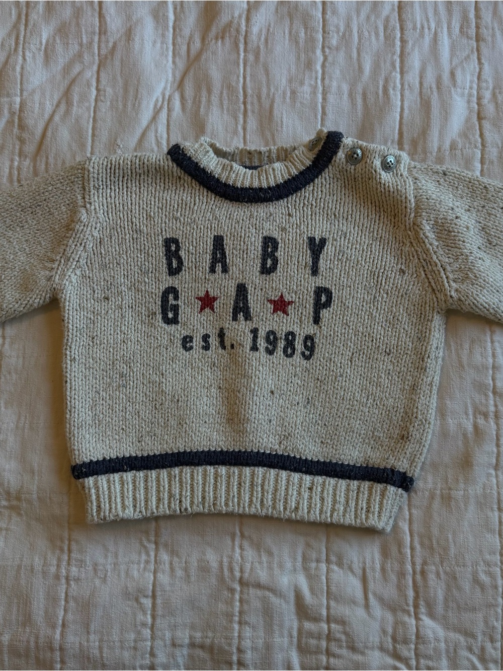 Vintage Baby Gap Chunky Knit Sweater Size 12-24M 90s Button Shoulder